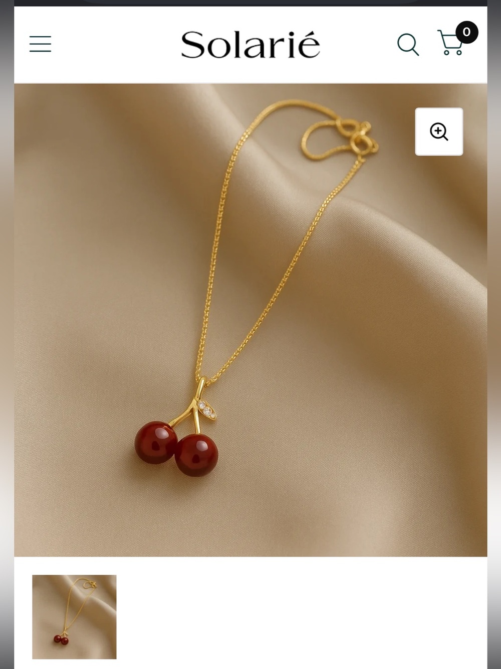 Solarié Gold Cherry Pendant Necklace in Red